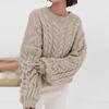 Women's Solid Color Thick Needle Big Dough Twists Loose Pullover Round Neck Long Sleeve Sweater