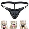 Sexy Pánska Lingerie z Faux Kože Vypuklé Vrecko G-String Tangá Nohavičky s Prackou Slipy G-string Jockstrap Gay Pánska Spodná Bielizeň