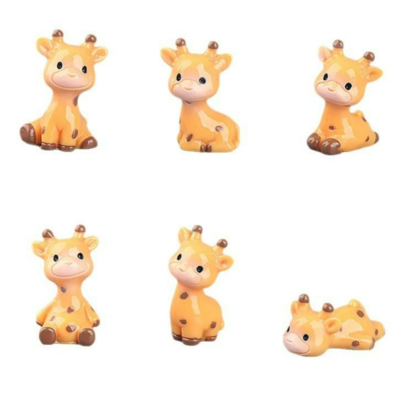 6pcs Mini Resin Giraffe Animal Figurines Cute Cartoon Figurine Micro Landscape Home Decoration Living Room Desktop Ornaments New