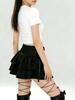 Y2K Black Lace-Up Pleated A-Line Mini Skirt for Women - Spring Sweet Spicy Petite Skort Design