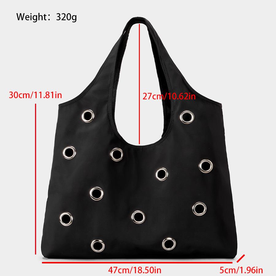 Fashion Hollow Rivet Large Capacity Tote Bag Hobos Women Handbags Luxury Soft Nylon Shoulder Bags Trend Big Shopper Purses