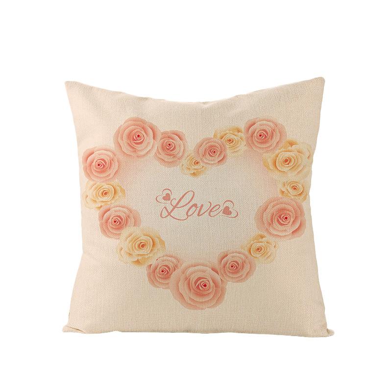Valentine's Day Pillowcase Floral Series Square Polyester Pillowcase Home Cushion Cover