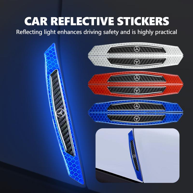 For Benz 4Pcs Car Door Safety Warning Sticker Reflective Decal Decorative Accessories Exclusive AMG W124 W203 W204 SPRINTER V