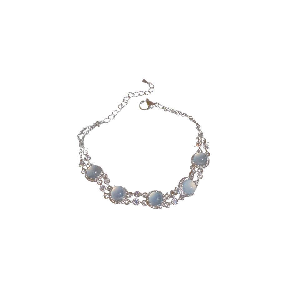 Korean Minimalist Cubic Zirconia Geometric Flower Cat's Eye Stone Bracelet - Elegant, High-End Wristband Jewelry for Women