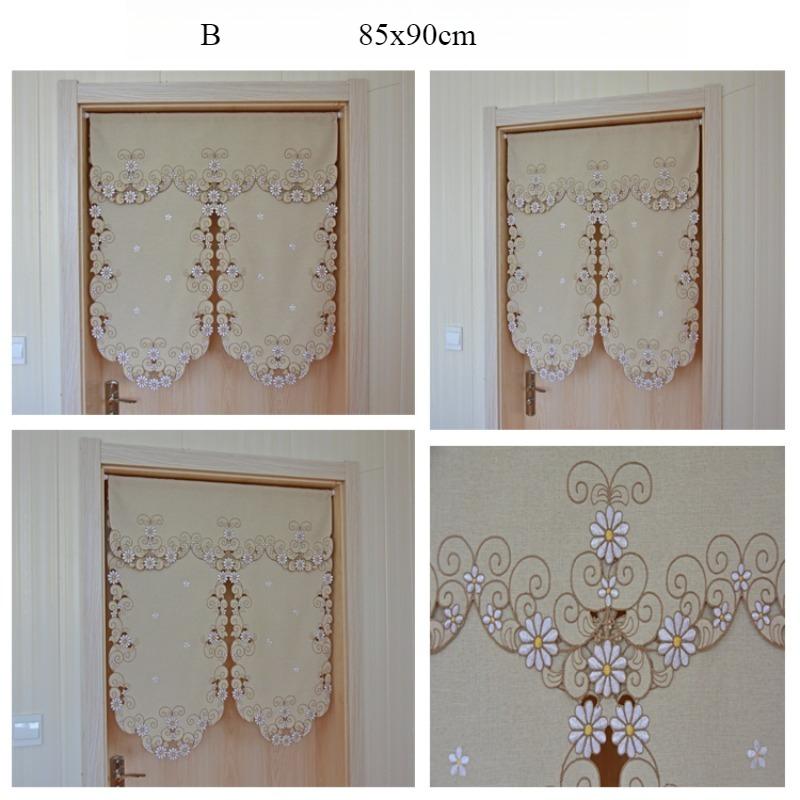 Rideau Court Kaki Clair Tissu Brodé Rideau de Porte Marguerite Rideau Élégant pour Chambre Salon Salle de Bain Cuisine, Sans Tringle, 1 pièce