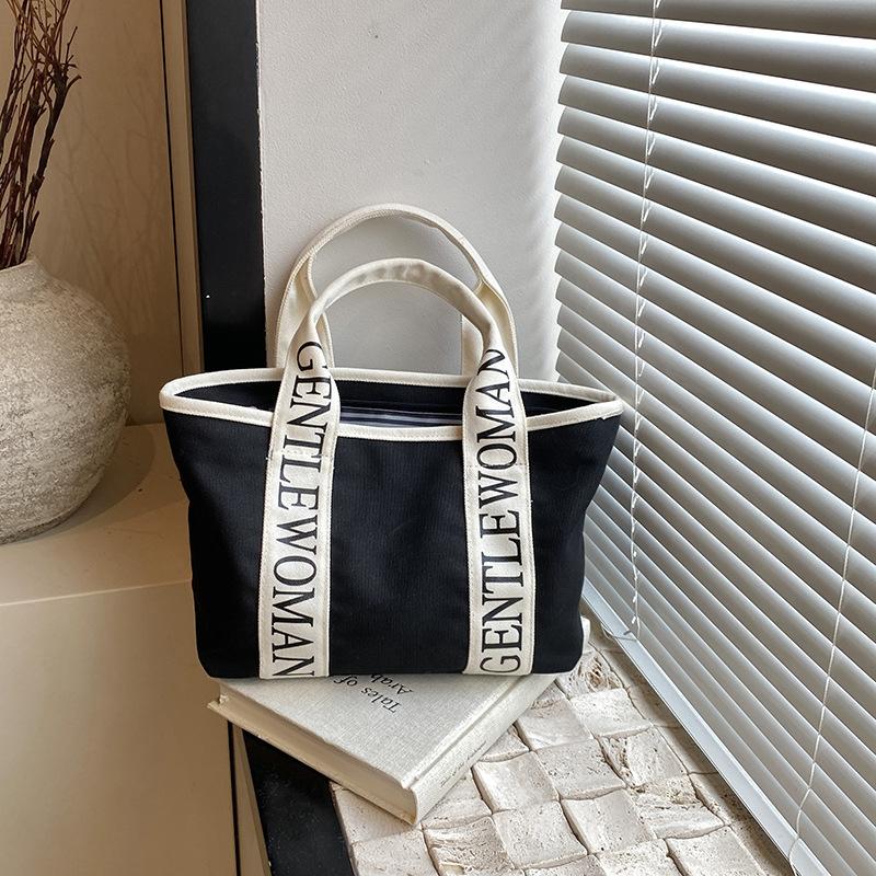 Niche Canvas Handbag Tote Bag Letter Print Shoulder Bag