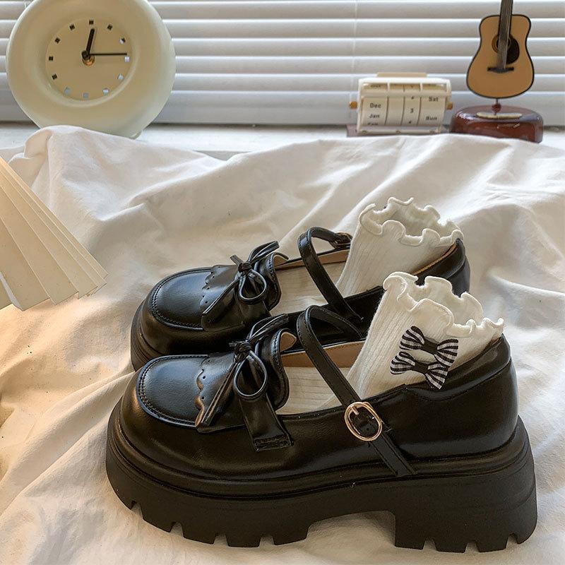 Love College Style with Skirt Cute Versatile Single Shoes New Spring and Autumn Thick Heel Thick Sole Height Increase Small Leather Shoes Women