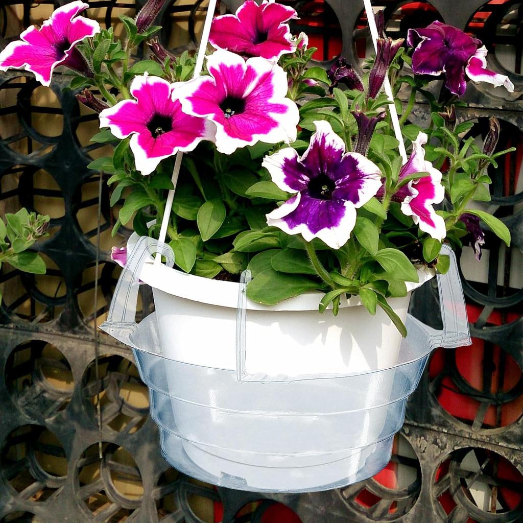 Plastic Hanging Water Catcher Tray for Round Hanging Baskets Plant Pot Clear Drip Pan Saucers with Built-in Hooks 8/10/12Inch