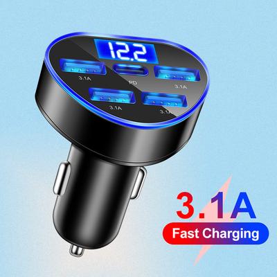 1PC 3.1A Car Charger Heart Shape 5 In 1 Fast Charging PD Charger In Car Mobile Phone Quick Charger Adapter for Auto Car Accessories