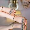 One-word rhinestone gold square head sandals women's open-toed sexy sparkling high heels 2025 summer new fairy style