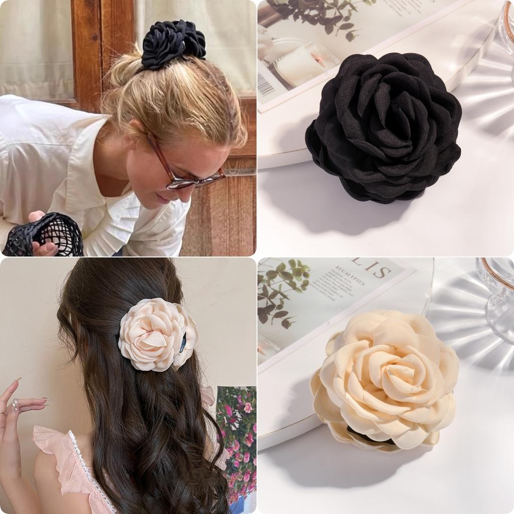 2/3 PCS New Solid Color Fabric Rose Flower Hair Claw for Women Girls Barrette Elegant Shark Clips Set Headwear Accessories Gifts