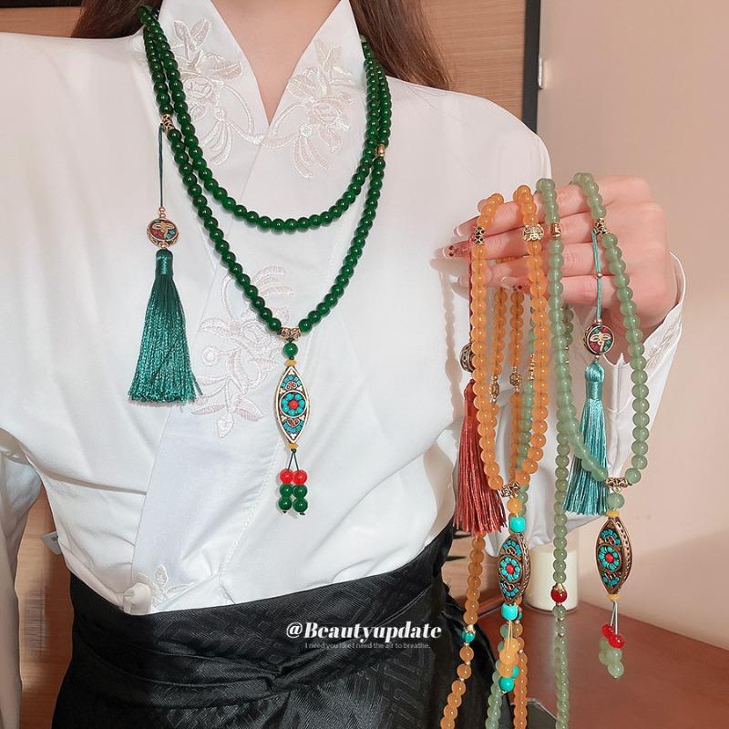 Mary Vintage ethnic crystal beaded necklace & waist chain - new chinese style collarbone chain