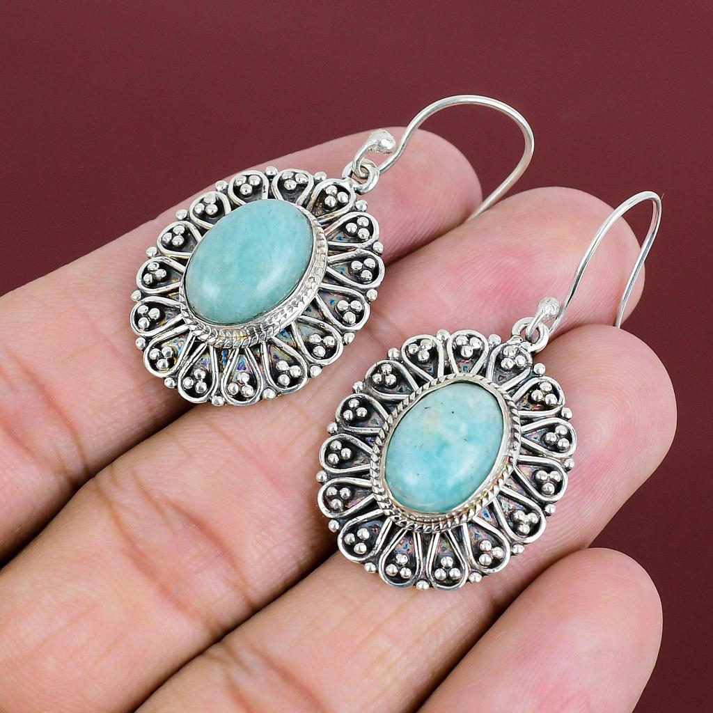 Orecchini in Pietra Amazzonite Gioielli Fatti a Mano Orecchini Vintage Orecchini in Argento Sterling 925 Orecchini Pietra di Nascita Gioielli Eleganti Regali Per Amica