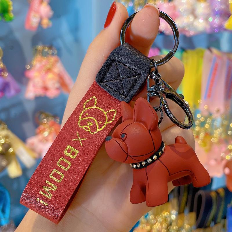 Chic French Bulldog Keychain Pendant for Women - Adorable Cartoon Bag Charm, Perfect Gift for Couples