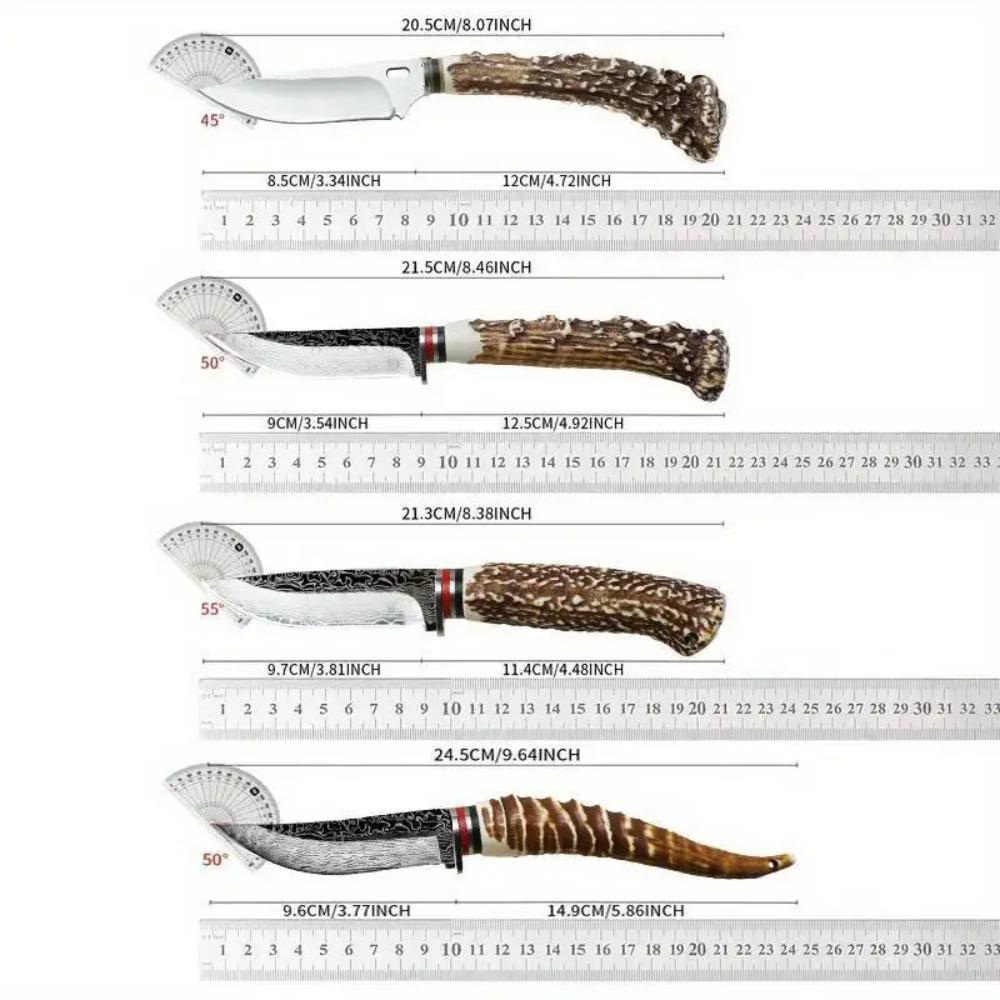 1pc Angular Handle Multi-Functional Knife-Damascus Pattern Blade Knife with Sheath Cover,Ideal for Meat Fruit Cuttin and Carving