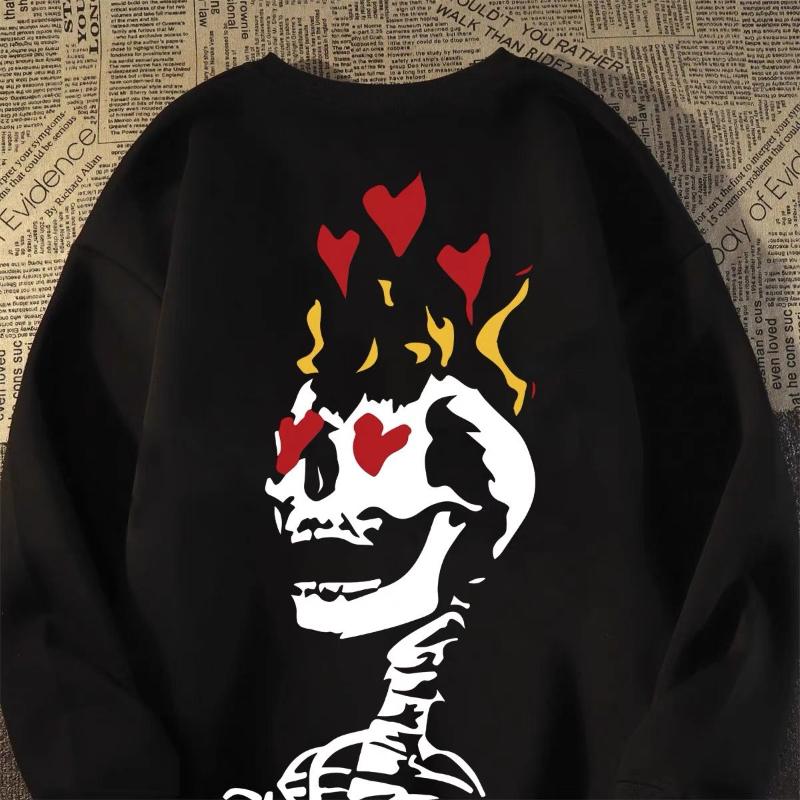 American Retro Creative Love Skull Men Round Neck Sweatshirt Autumn Winter Trendy Brand Dark Lazy Jacket