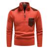 Winter Men Stand Collar Sweater Men Patchwork Knitwear Jumpers Slim Fit Brown Knitted Sweater Male Fleece Warm Pullover