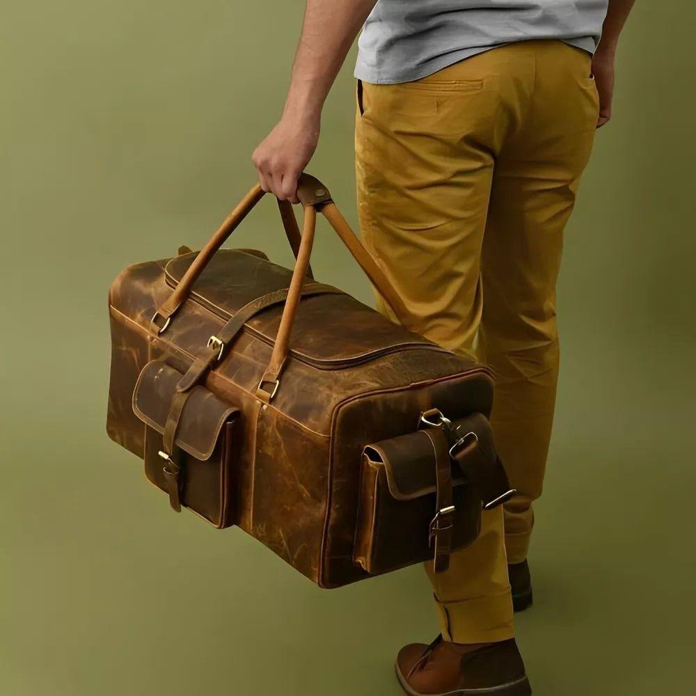 Vintage Buffalo Leather Luggage Bag - Unisex Travel Weekend Sport Gym Bag