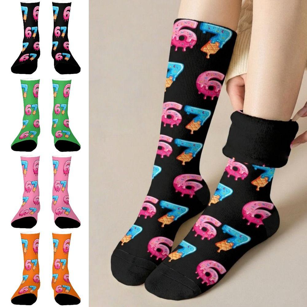 Warm 67 Meme Crew Long Socks Cartoon Creativity Stockings 67 Meme Ice Cream Socks For Men Women