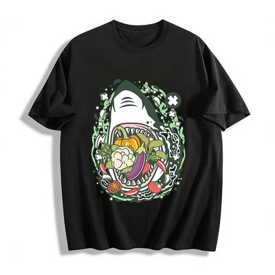 Vegetarian Shark Print Trendy Casual Top For Men Women Pure Cotton T-shirt