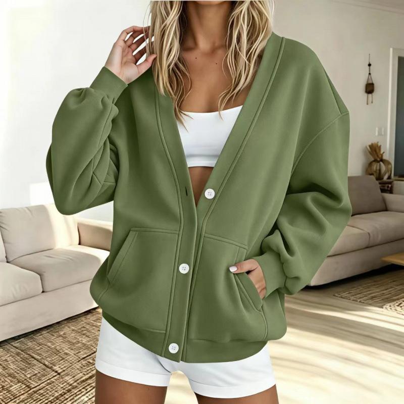 Women S Solid Color Long Sleeve Button Cardigan Hoodie Casual Outerwear