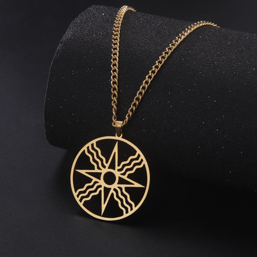 New Titanium Steel Necklace Women's Versatile High-end Hollow Four-pointed Star Round Brand Diy Pendant Jewelry