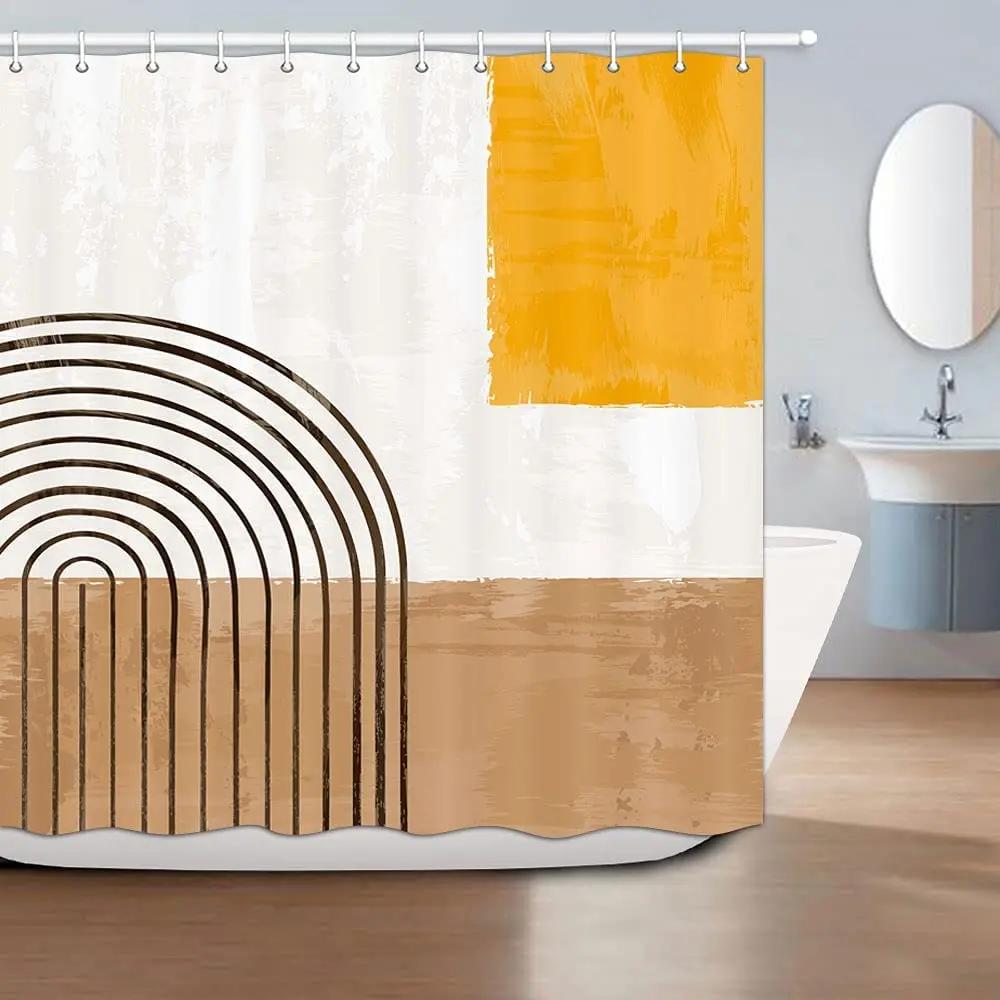 

Abstract Modern Fabric Shower Curtain Minimalist Shapes Geometry Aesthetic Shower Curtains With Hooks Mid Century Bath Screens W90XH180cm