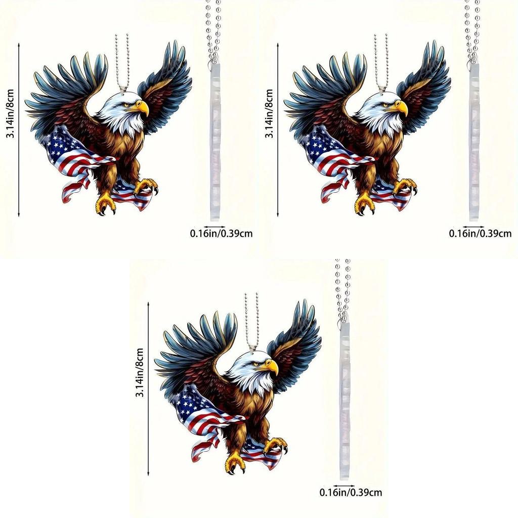 Unique 2d American Bald Eagle Independence Day Car Hanging Ornament Acrylic Dcor
