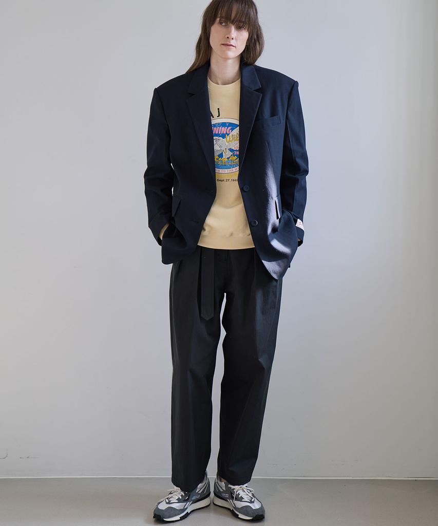 GRIDAJ Cotton Bio-Washed Belted Double-Pleated Pants _ Black