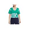 Nike Sportswear Team Logo Letter Print Sports Casual Comfortable Breathable Knit V-Neck Short Sleeve Cropped Top Women Tops Sea-God-Green DQ6596-370