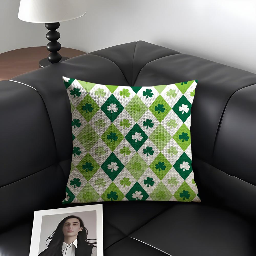 St Patricks Day Happy Cushion Cover Natural Linen Organic Fabric DoubleSided Printing Sofa Home Decor Gift Pillow Case