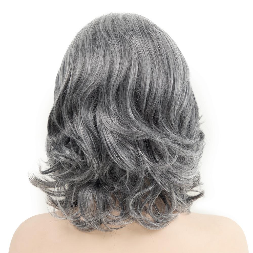 Synthetic Black Gray Wigs Natural Shoulder Length Wave Hair for Women Cosplay Daily Use Heat Resistant Fibre