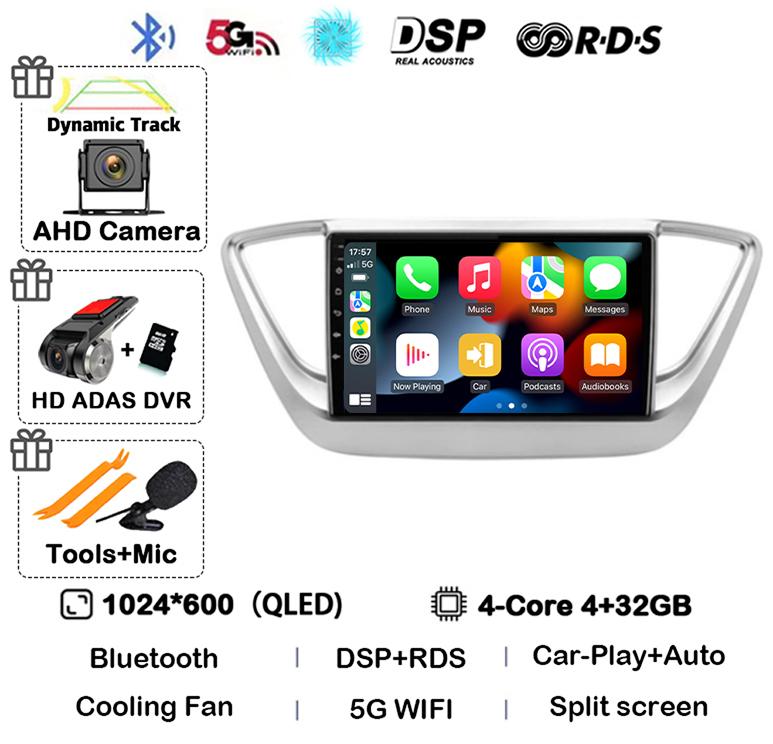 Android 14 Carplay WIFI+4G Car Radio For Hyundai Solaris 2 Verna 2016-2020 Multimedia Video Navigation Player Auto Autoraido GPS