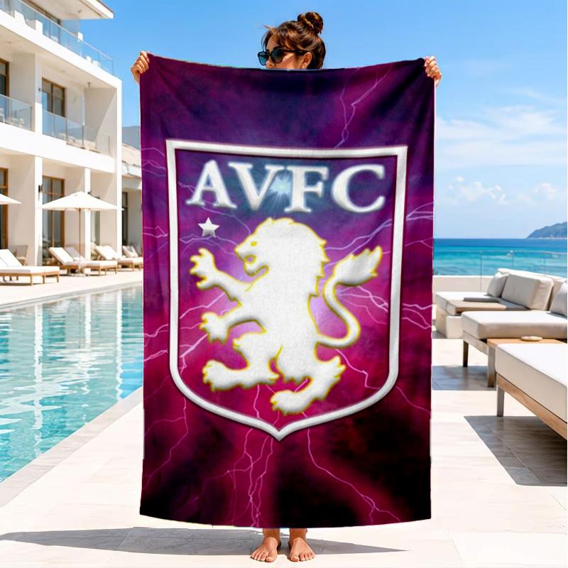 Asciugamano da Spiaggia con Stemma Aston Villa, Asciugatura Rapida, Facile da Curare, Adatto sia per il Fitness che per le Vacanze al Mare, Essenziale per lo Sport