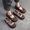 Johnature Flache, flache Schuhe im Retro-Stil aus echtem Leder, vielseitige, bequeme Damenschuhe mit dicker Sohle