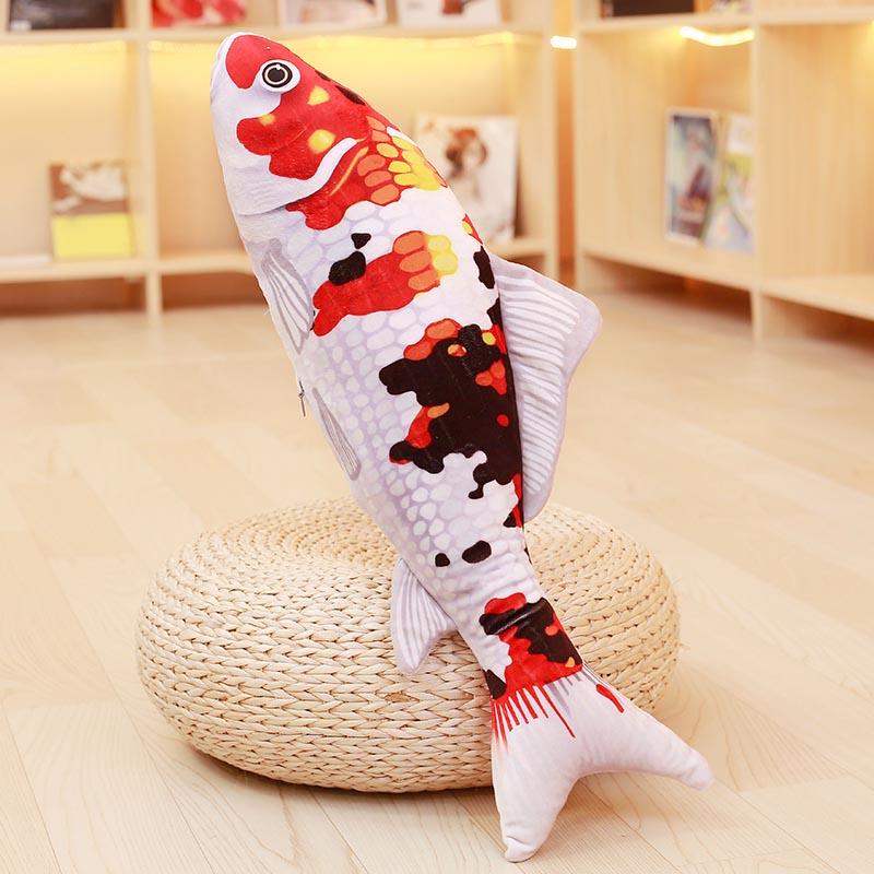Jouets Peluches Koi Poisson en Peluche Doux Poupée Poisson Douce Oreiller Koi Doux Coussin Poisson Rouge Jouets pour Chat