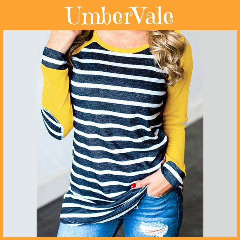 New Striped Autumn Stitching Round Neck Longsleeved Tshirt Shirt Bottoming