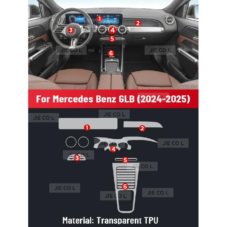Dla Mercedes Benz GLB 2024 2025 Folia ochronna TPU na panel środkowy, deskę rozdzielczą, nawigację wnętrza samochodu