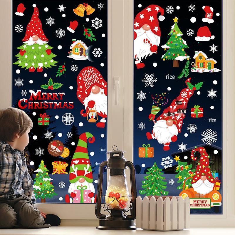 Christmas Cartoon Gnome & Dwarf Window Stickers - Removable PVC Electrostatic Decorations