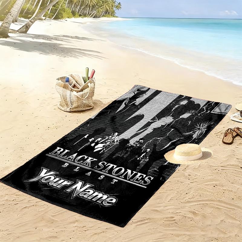 Name Custom Black Stones Print Beach Towel, Large Soft Quick Dry Towel for Beach Camping Swimming