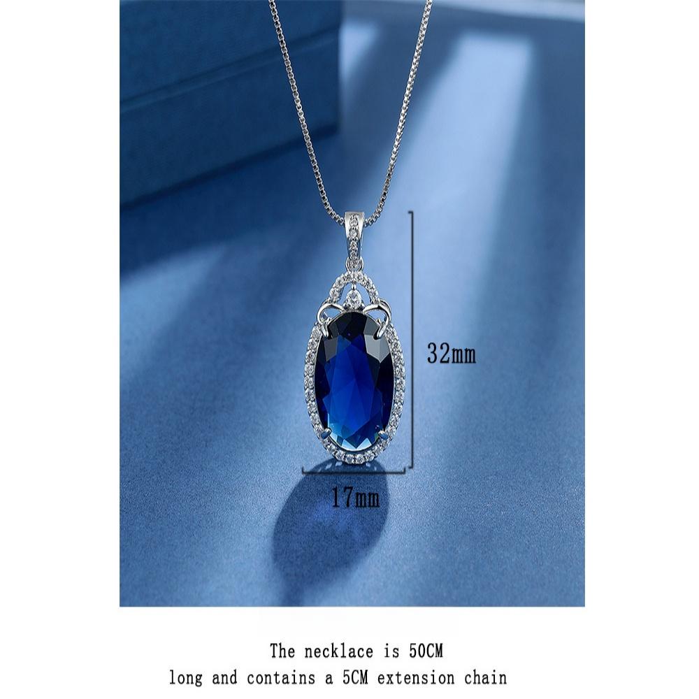 925 Sterling Silver Retro Fashion Blue Zircon Full Diamond Necklace Party Birthday Anniversary Wedding Gift