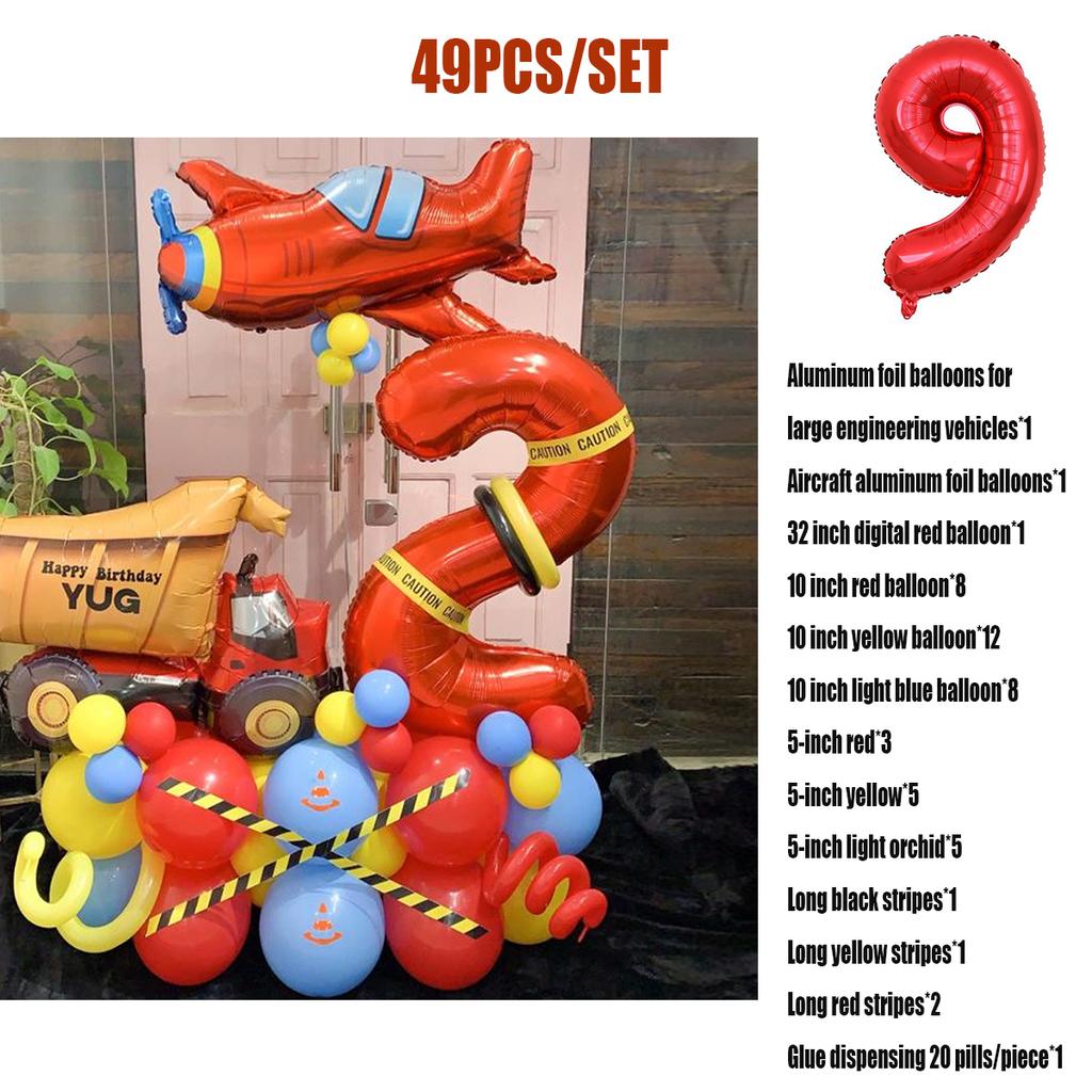 49 sztuk czerwony samolot pojazd inżynieryjny cyfrowe balony urodzinowe dekoracje na imprezę urodzinową dla dzieci chłopiec 32 Cal czerwona cyfra piłka artykuły dekoracyjne dla dzieci