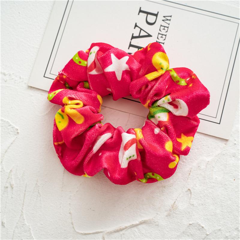 30pcs  Women Hair Scrunchies Christmas Print Corduroy Cloth Hairbands Lady Girls Ponytail Hair Ties Accessories