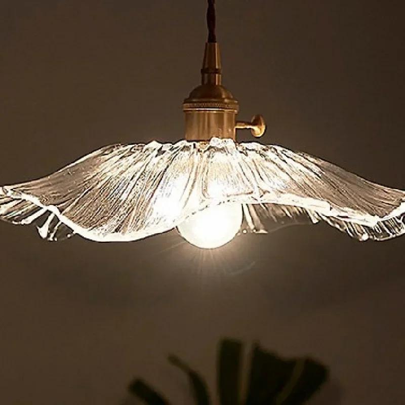 Nordic All-copper Restaurant Chandelier Modern Simple Creative Lotus Leaf Internet Celebrity Aisle Crystal Glass Bedside Lamp