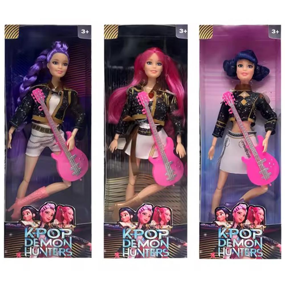 %%Weihnachtsgeschenk Puppe Anime K-Pop Dämonenjäger Puppe Rumi/Mira/Zoey Spielzeug mit Rosa Gitarre Bunte Leuchtfunktion & Titelsong