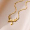 Stainless Steel Bowknot Lucky Necklace for Women Gold Color Korean Necklaces Female Aesthetic Zircon Accessories Free Gift
