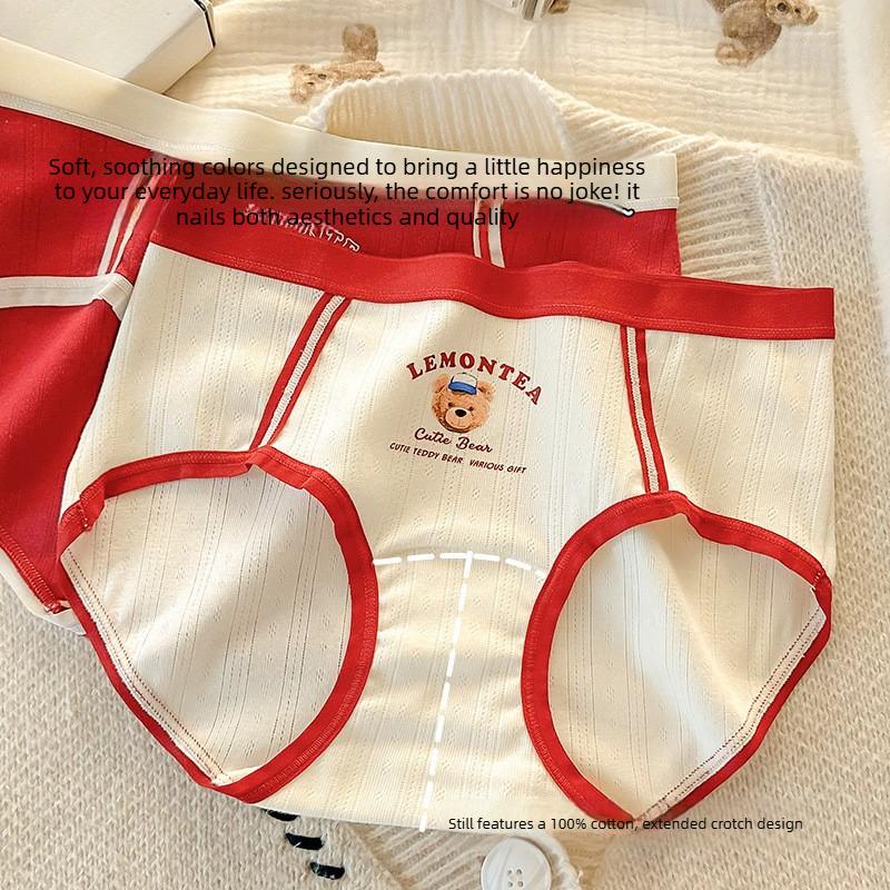 Ladies Spring and Autumn Lovely Pure Cotton 10a Antibacterial Red Festive Benming Year Flat Horn Panties