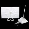 Lace Bow Rhinestone Embellished Wedding Guest Book Pen and Stand Set White