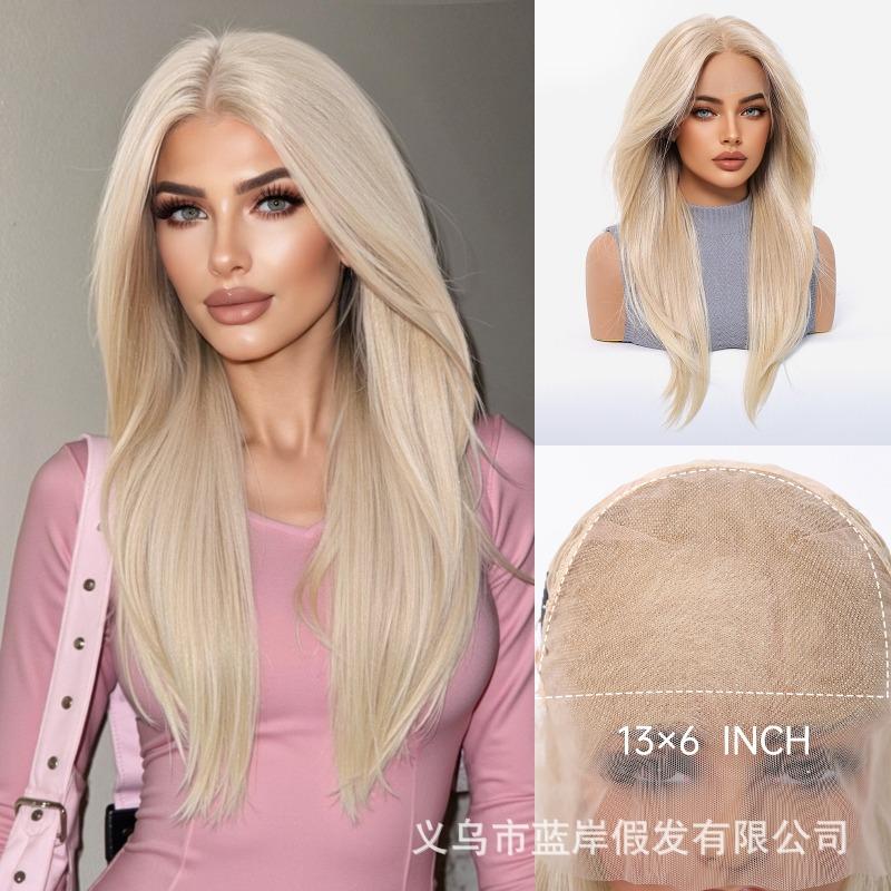 * HD large area lace wig medium black brown long straight hair fashion full hood lace Wig