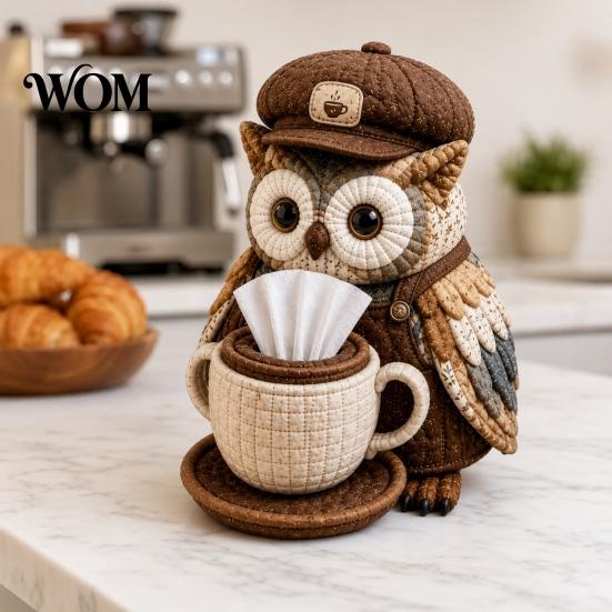 Easy Sewing Project Kit DIY Tissue Box Cover Kit, Owl Shape, Soft Textures Patchwork Woodland Animal Decor Handmade for Handicraft Enthusiast